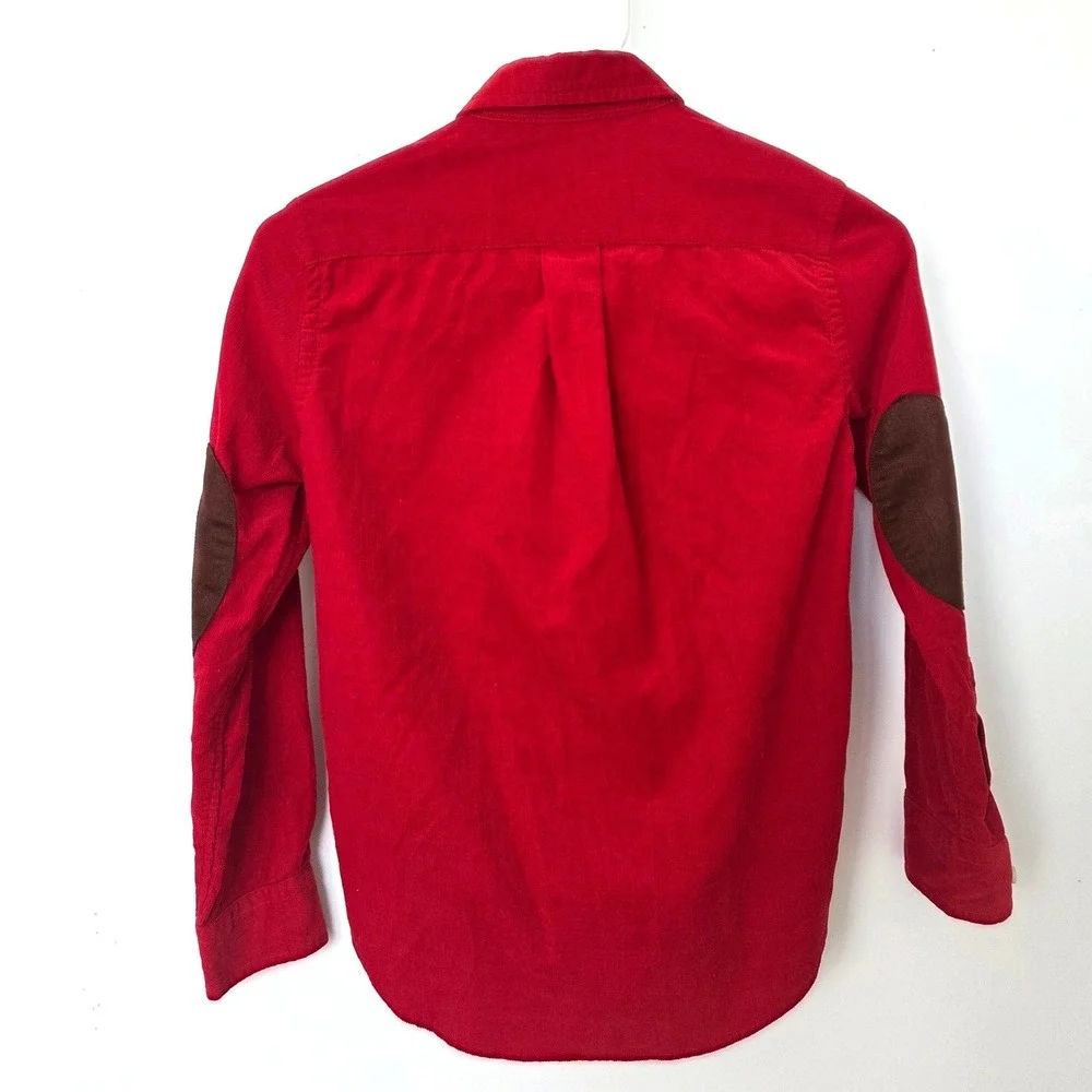 Ralph Lauren Kids Red Corduroy Button Down Shirt Elbow Patches Size 8 S/P